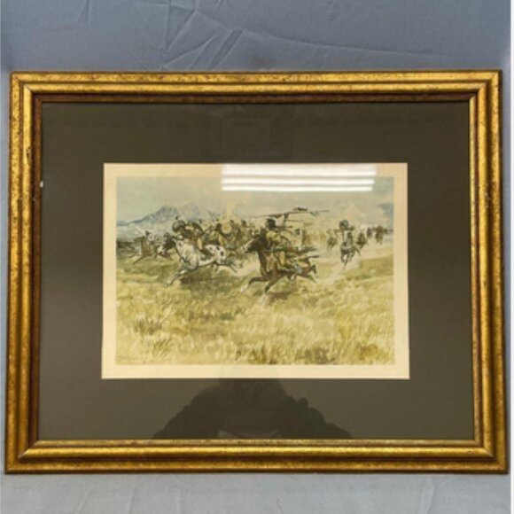 Charles M. Russell Other - Charles M Russell Battle Between Blackfeet and Piegans 1897